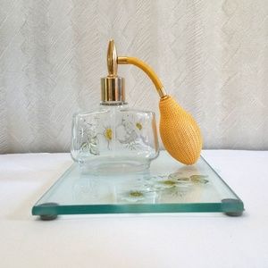Vintage Glass Perfume Atomizer Bottle &Tray
